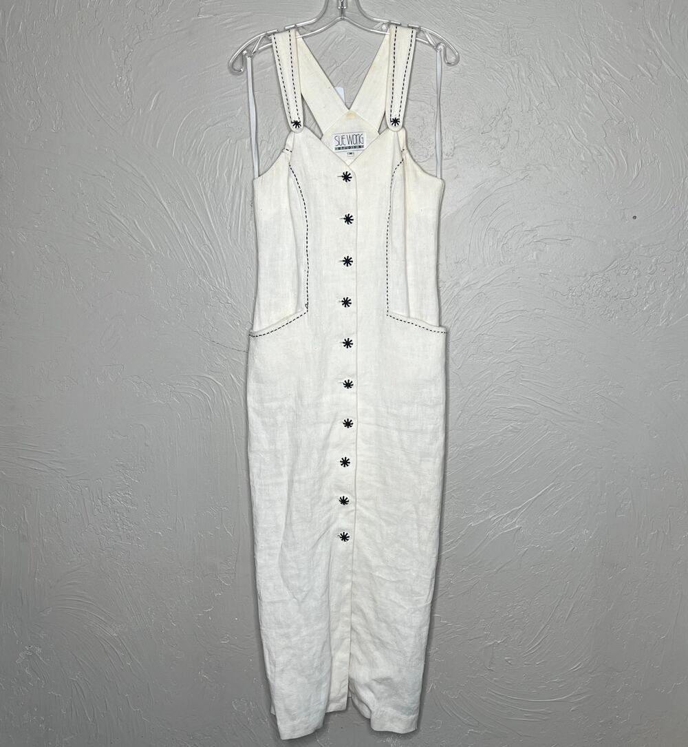 Sue Wong Vintage Linen Button Down Dress Size Medium